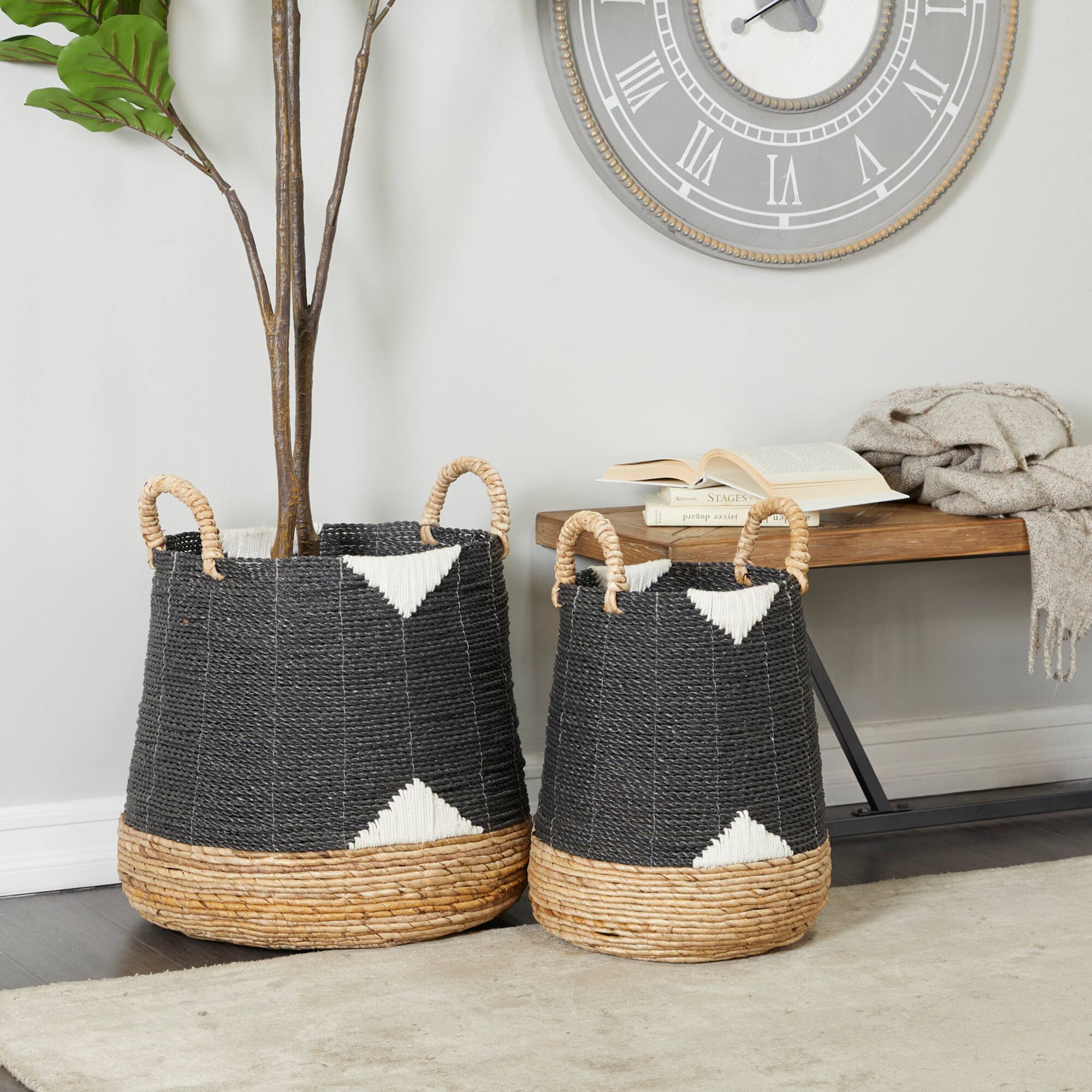 CosmoLiving by Cosmopolitan Black Banana Leaf Bohemian Storage Basket Set